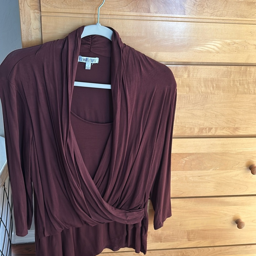 Jennifer Lopez Faux Wrap Surplus knit top
